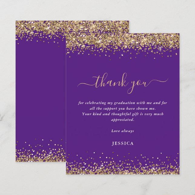 Budget Gold Glitter Purple 2024 Graduation Thanks (Front/Back)