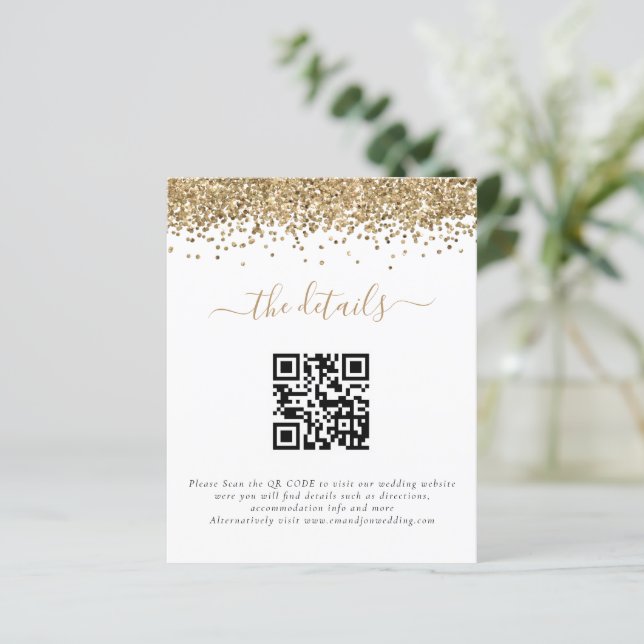 Budget Gold Glitter QR Code Wedding Details  (Standing Front)