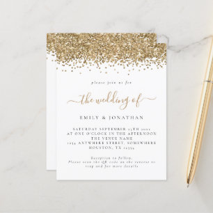 Budget Gold Glitter QR code Wedding Invitation