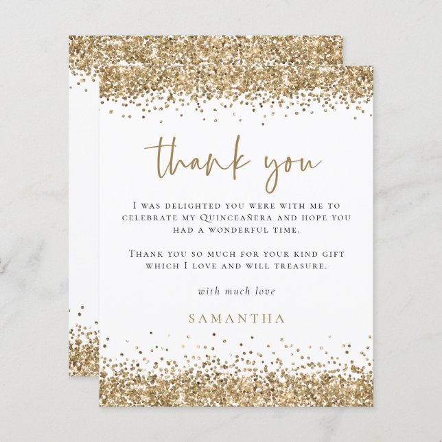 Budget Gold Glitter Quinceañera Party Thank You (Front/Back)