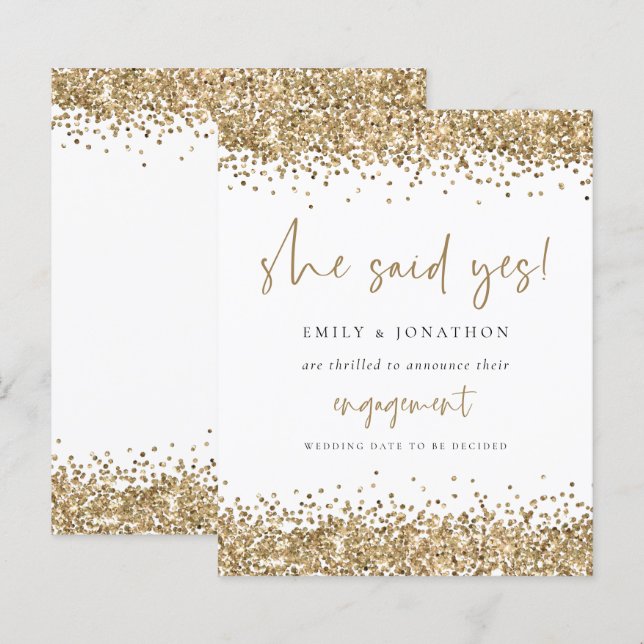 Budget Gold Glitter She Said Yes Engagement (Front/Back)