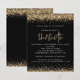 Budget Gold Glitter Thirtieth Party Black Invite