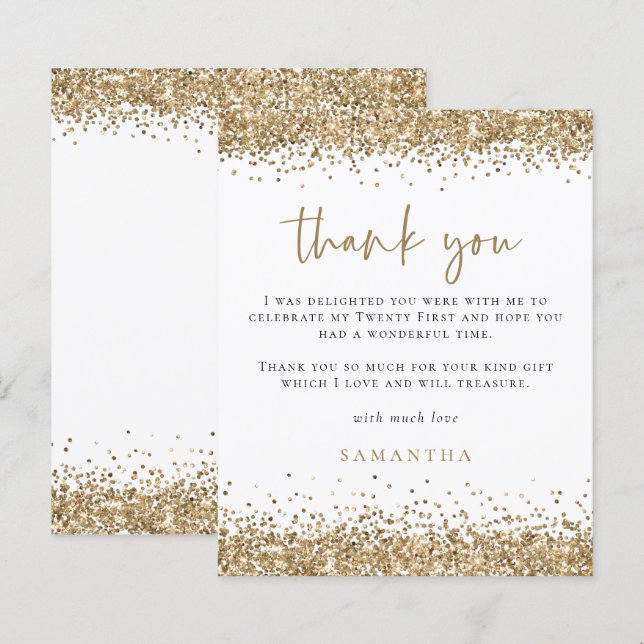 Budget Gold Glitter Twenty First Party Thank You (Front/Back)