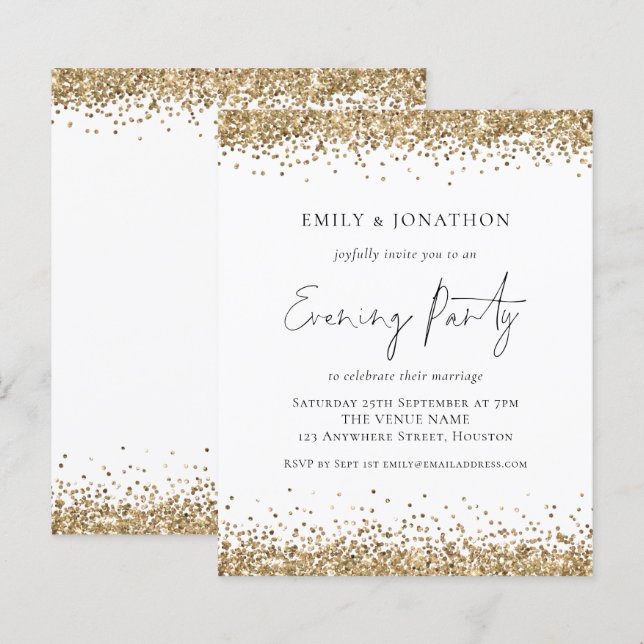 BUDGET Gold Glitter Wedding Evening Invitation (Front/Back)