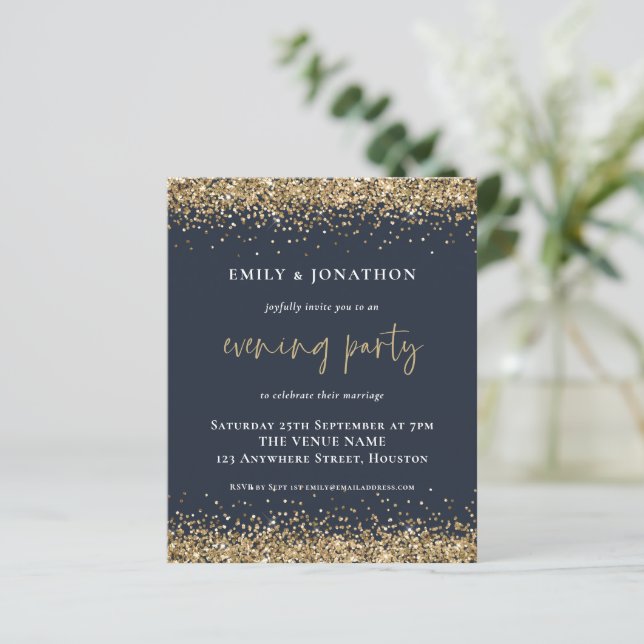 BUDGET Gold Glitter Wedding Evening Navy Blue (Standing Front)