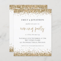 BUDGET Gold Glitter Wedding Evening Party Invite