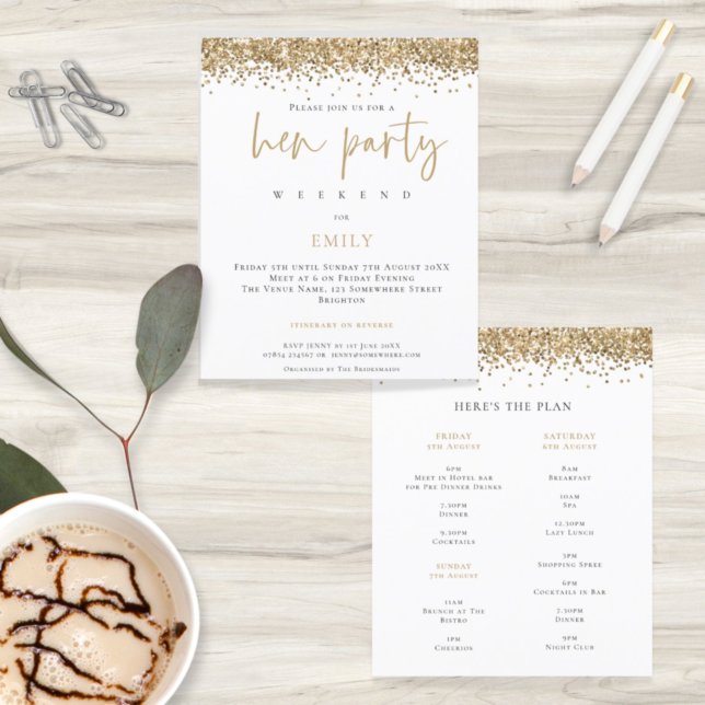 Budget Gold Glitter Weekend Hen Party Invite (Creator Uploaded)