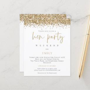 Budget Gold Glitter Weekend Hen Party Invite