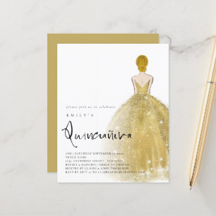 Budget Gold Gown Girl Blonde Hair QR Quinceañera