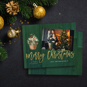 Budget Gold & Green Rustic Christmas One Photo