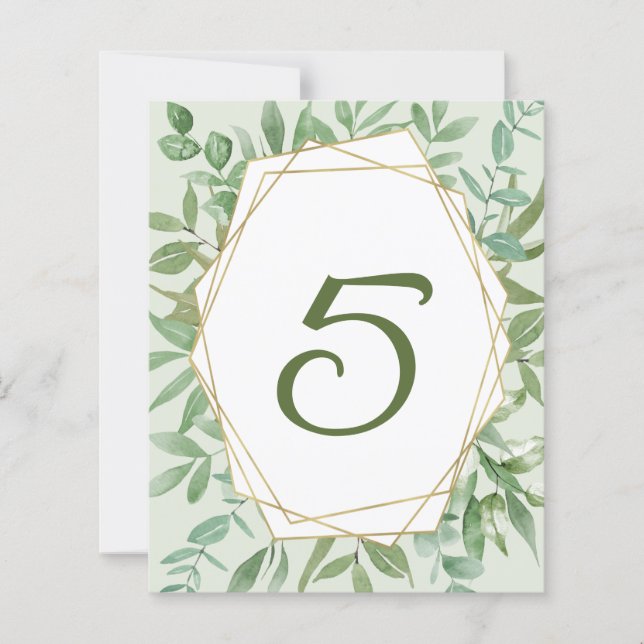 Budget Gold&Greenery Wedding Table Number (Front)