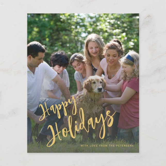 Budget gold Happy Holidays photo Holiday Card (Front)