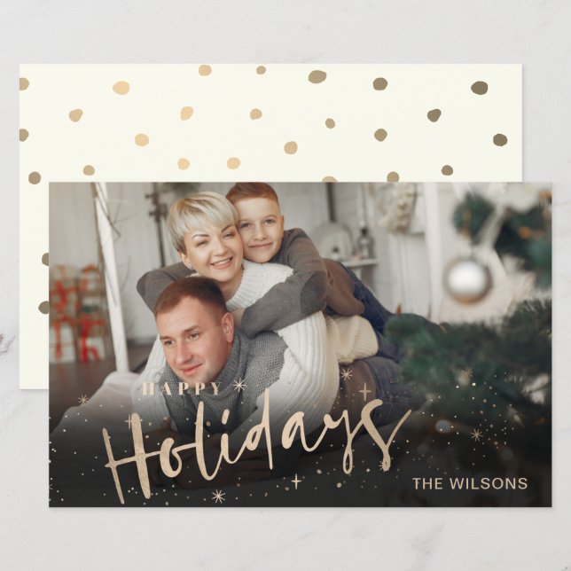 Budget Gold Happy Holidays Photo Holiday Card (Front/Back)