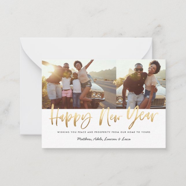 budget gold happy new year multi photo new year card (Front)