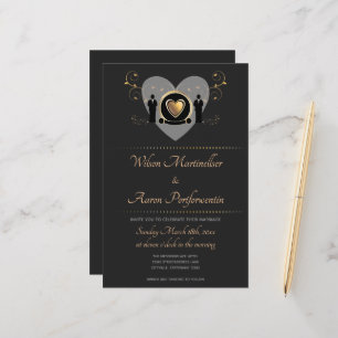 Budget Gold Heart Wedding LGBTQ Wedding Invitation