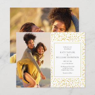 Budget Gold Hearts Photos Wedding Invitation