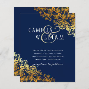 BUDGET Gold Lace Classic Ampersand Wedding Invite