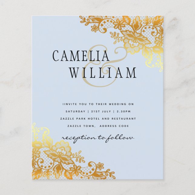 BUDGET Gold Lace Classic Ampersand Wedding Invite Flyer (Front)