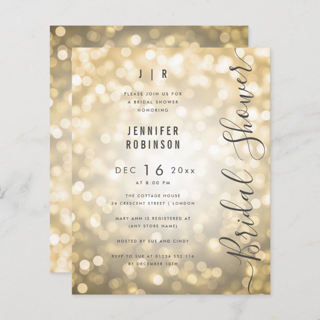 Budget Gold Lights Modern Bridal Shower (Front/Back)