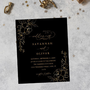 Budget Gold Lined Floral Black & Gold Wedding Flyer