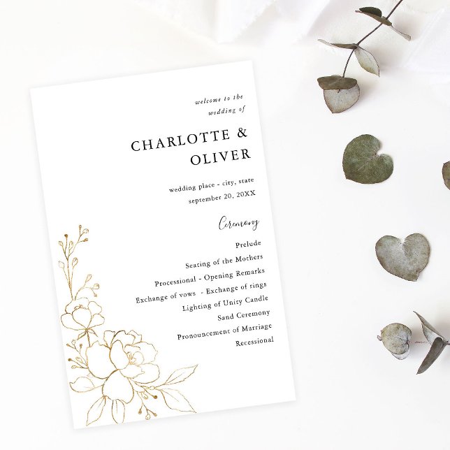 Budget Gold Lined Floral Wedding Ceremony MEDIUM Flyer (Creator Uploaded)