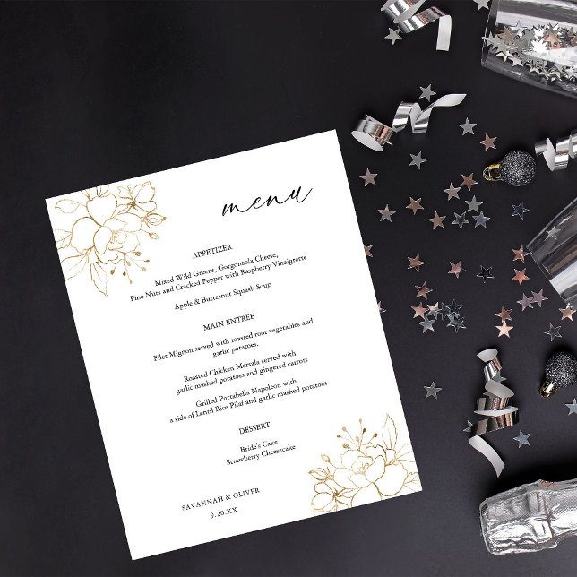 Budget Gold Lined Floral Wedding Ceremony - White Flyer (Creator Uploaded)