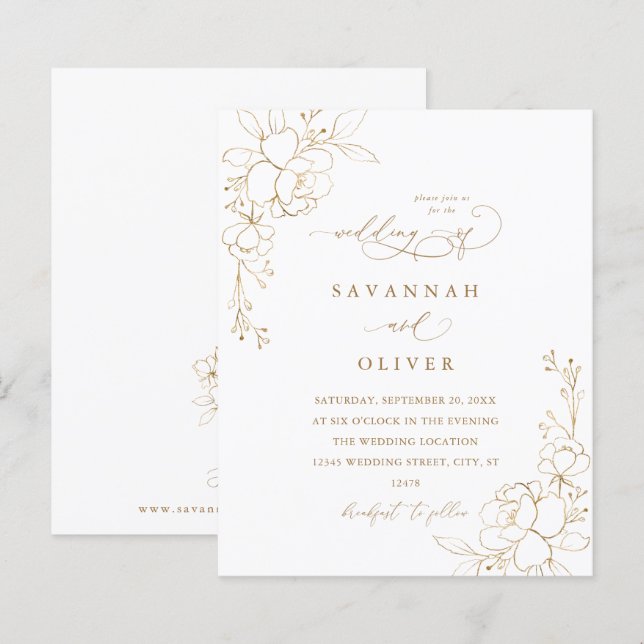 Budget Gold Lined Floral White & Gold Wedding - BK (Front/Back)