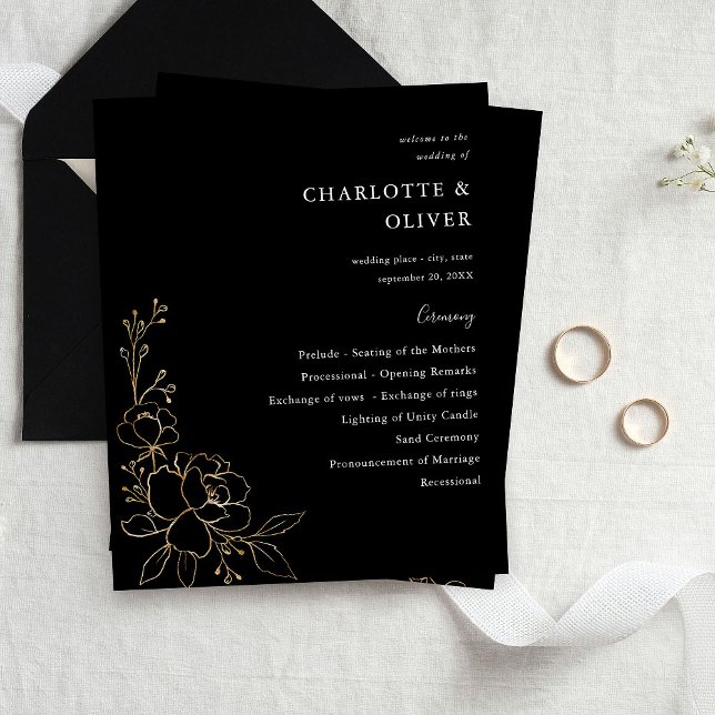 Budget Gold Lnd Floral Wedding Ceremony Program BL (Creator Uploaded)