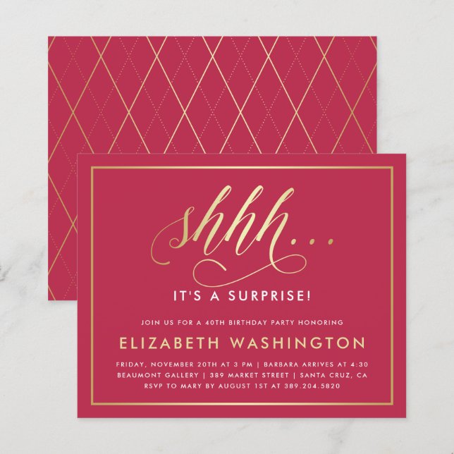 Budget Gold & Magenta Surprise Birthday Party (Front/Back)