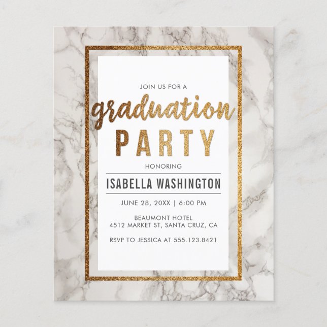 Budget Gold & Marble Typography Graduation Party (Front)