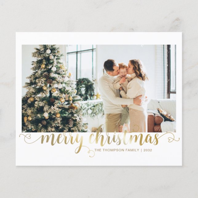 BUDGET Gold Merry Christmas Heart Script Photo (Front)