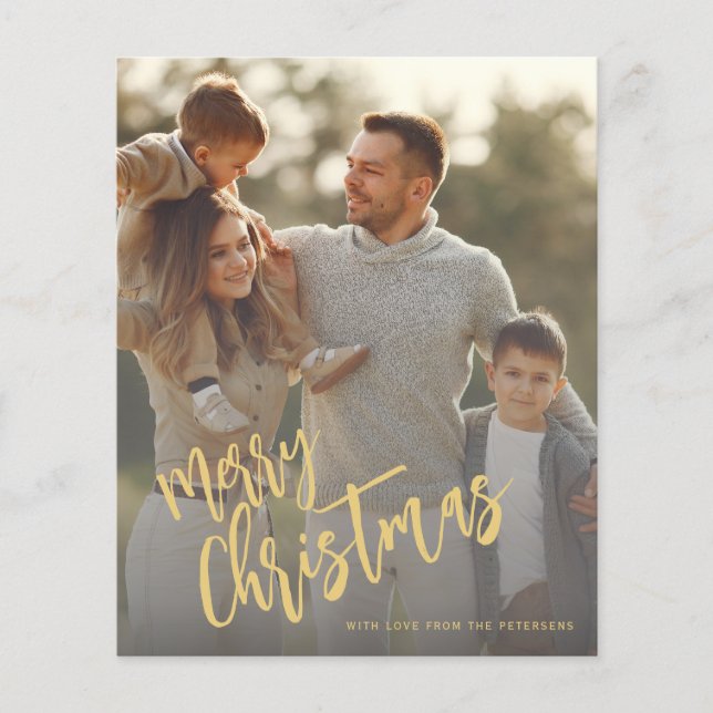 Budget gold Merry Christmas photo Holiday Card (Front)