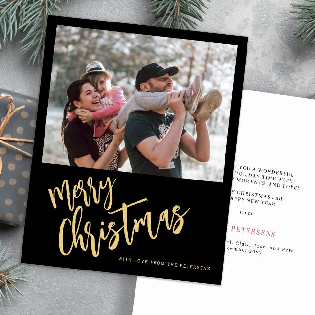 Budget gold Merry Christmas photo Holiday Card (Creator Uploaded)