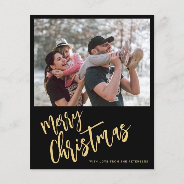 Budget gold Merry Christmas photo Holiday Card (Front)