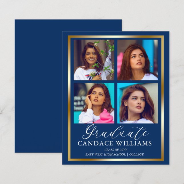 Budget Gold Minimalist Photo Graduate Announcement (Front/Back)