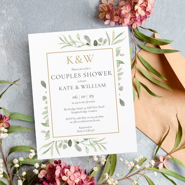Budget Gold Monogram Foliage Couples Shower Invite (Creator Uploaded)