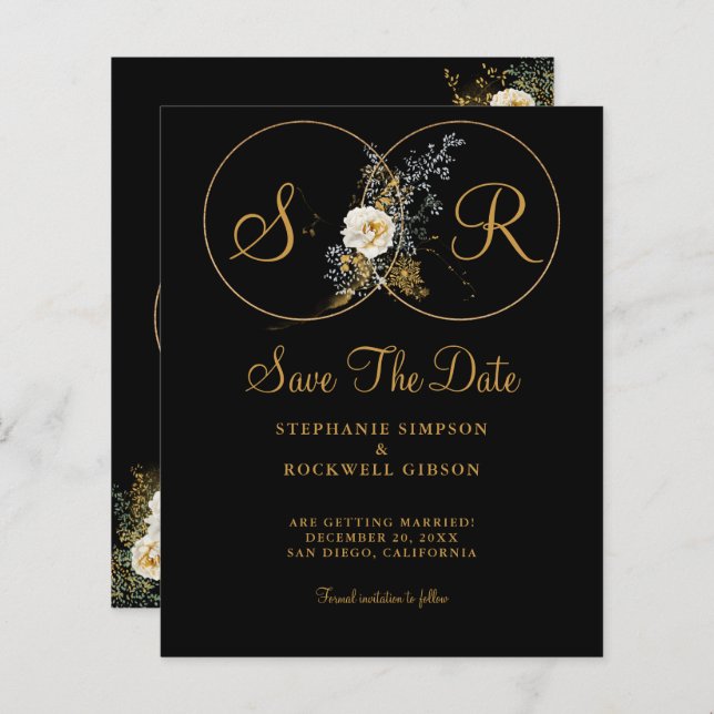 BUDGET Gold Monogram On Black Name Initial Wedding (Front/Back)