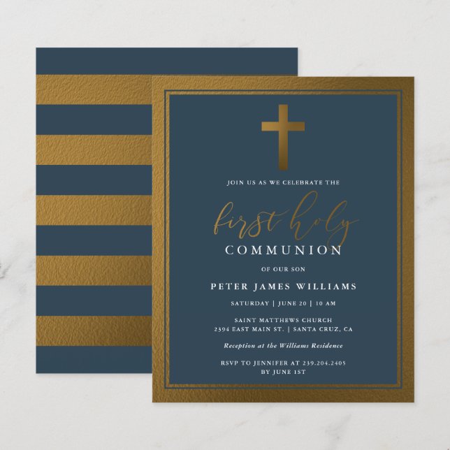Budget Gold & Navy Blue First Holy Communion (Front/Back)