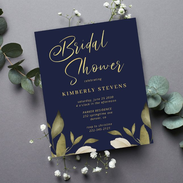 Budget gold navy bridal shower invitation (Creator Uploaded)
