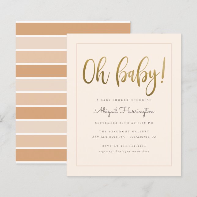 Budget Gold Peach Gender Neutral Oh Baby Shower (Front/Back)