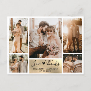 Budget Gold Photo Collage Wedding Thank You  Postcard