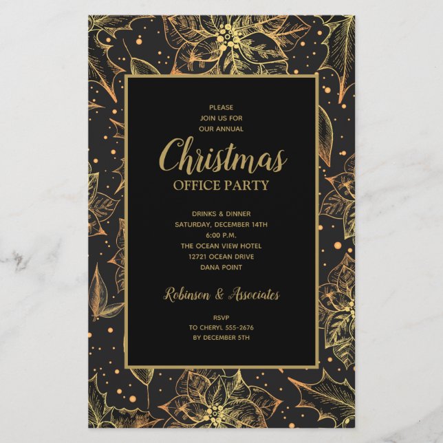 Budget Gold Poinsettias Christmas Invitation Flyer (Front)