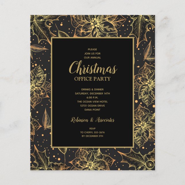 Budget Gold Poinsettias Christmas Invitation Flyer (Front)