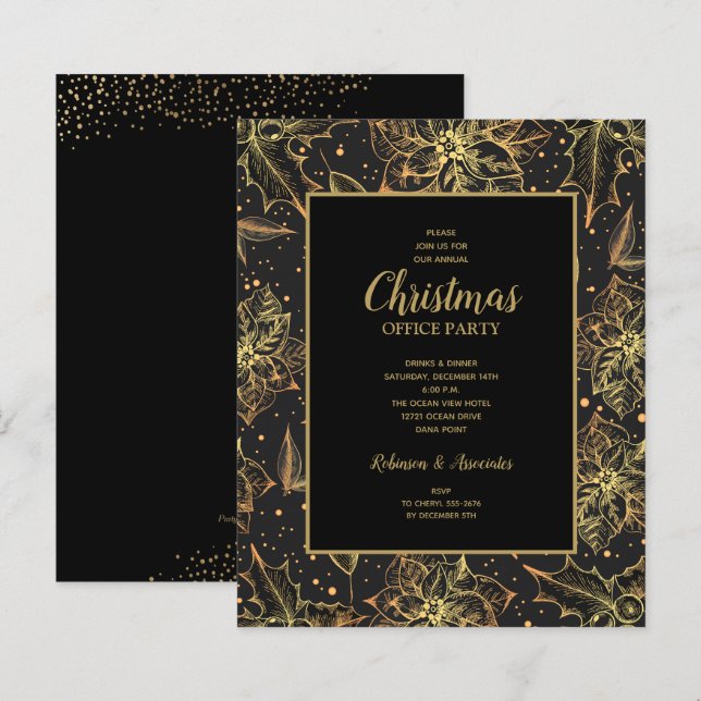 Budget Gold Poinsettias Christmas Invitations (Front/Back)