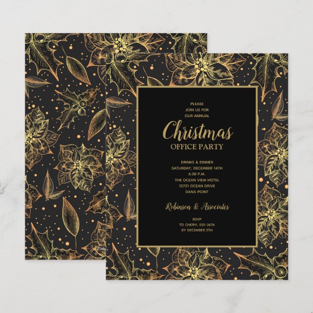 Budget Gold Poinsettias Christmas Invitations (Front/Back)