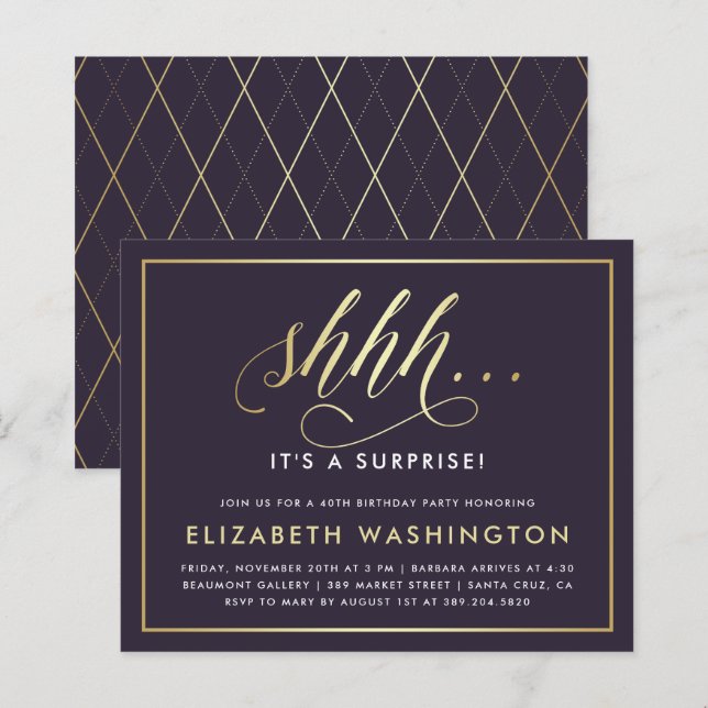 Budget Gold & Purple Surprise Birthday Party (Front/Back)