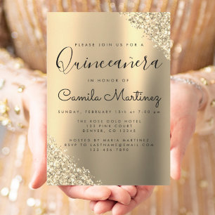 Budget Gold Quinceanera Glitter Party Invitation