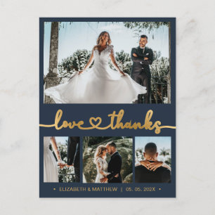 Budget Gold Script 4 Photo Wedding Thank You Postcard