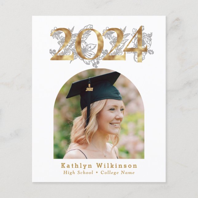 BUDGET Gold Script Arch 5 Photo GRAD Announcement (Front)
