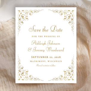 Budget Gold Script Botanical Frame Save The Date